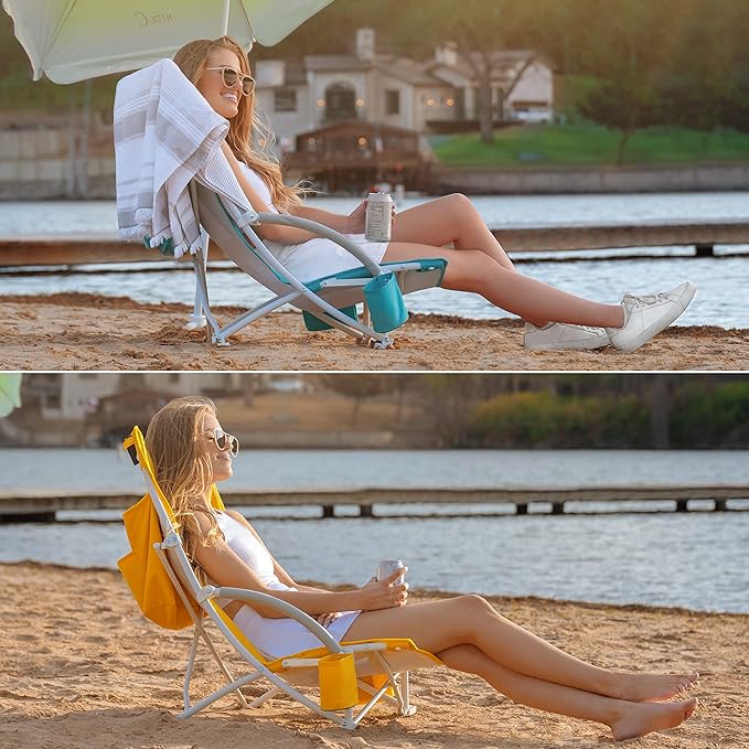 Nice C Beach Chair Beach Chairs for Adults with Umbrella and Cooler High Back Cup Holder &amp Carry Bag &amp Heavy Duty Compact Outdoor Camping (One Blue)
