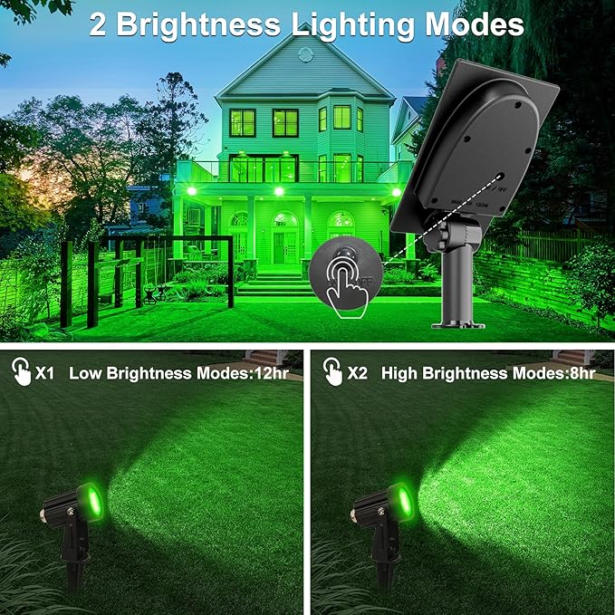 Green Solar Spot Lights Outdoor 2 Pack Solar Landscape Spotlights IP65 Waterproof 9.8ft Cable Auto On/Off Outdoor Wall Lights for Garden Yard Driveway Porch Walkway Pool (1-in-1)