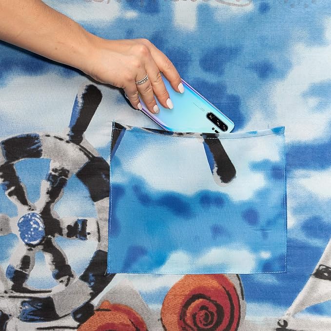 Beach Windscreen Privacy Screen Wind Blocker - Ships and Shells with Mallet and Bag
