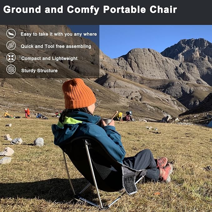 Ultralight Folding Camping Chair Low Lightweight Foldable Camp Chairs with Carry Bag for Hiking Backpacking Picnic Outdoor Concert Sports Events Beach