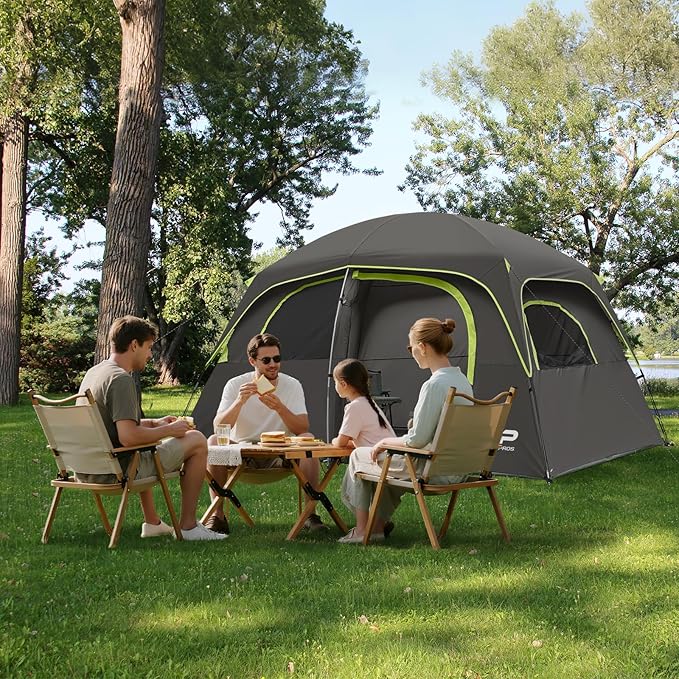 CAMPROS CP Upgraded 6/8 Person Camping Tents Waterproof Windproof Family Tent with Larger Mesh Windows &amp Door Double Layer Easy Set Up All-Season Dome Tent with Top Rainfly &amp Carry Bag