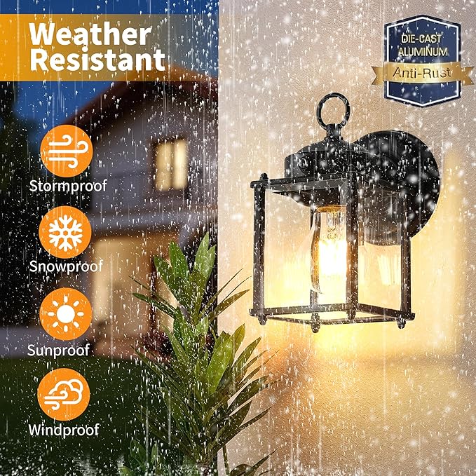 Dawn to Dusk Sensor Outdoor Wall Light Fixtures Waterproof Black Exterior Lighting Fixture Anti-Rust Outdoor Wall Lantern for Porch Patio Front Door Garage House -2 Pack