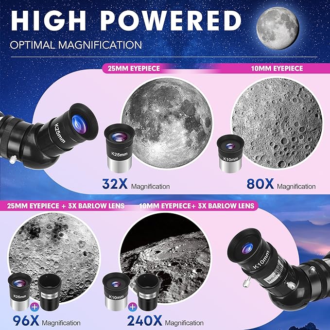 Telescope Telescope for Adults High Powered 90mm Aperture 800mm Professional Refractor Telescopes for Adults Astronomy Beginners with AZ Mount Stainless Tripod Carry Bag and Moon Filter