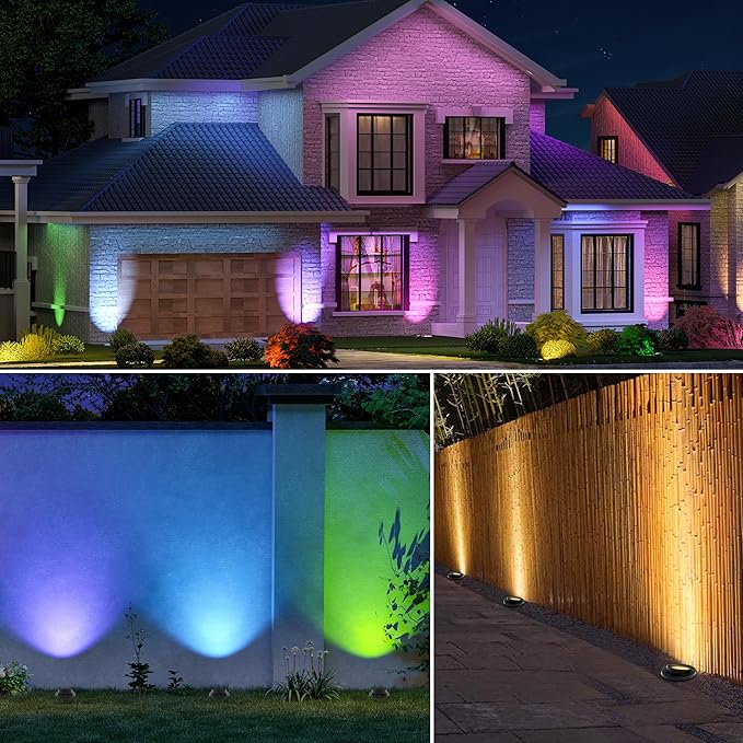 Christmas Outdoor Landscape Lighting RGBW SpotlightColor Changing Outdoor Ground LightIP67 Waterproof Pathway Lights2 Pack Low Voltage LED In-Ground Light for Pathway Garden Yard Fence Deck