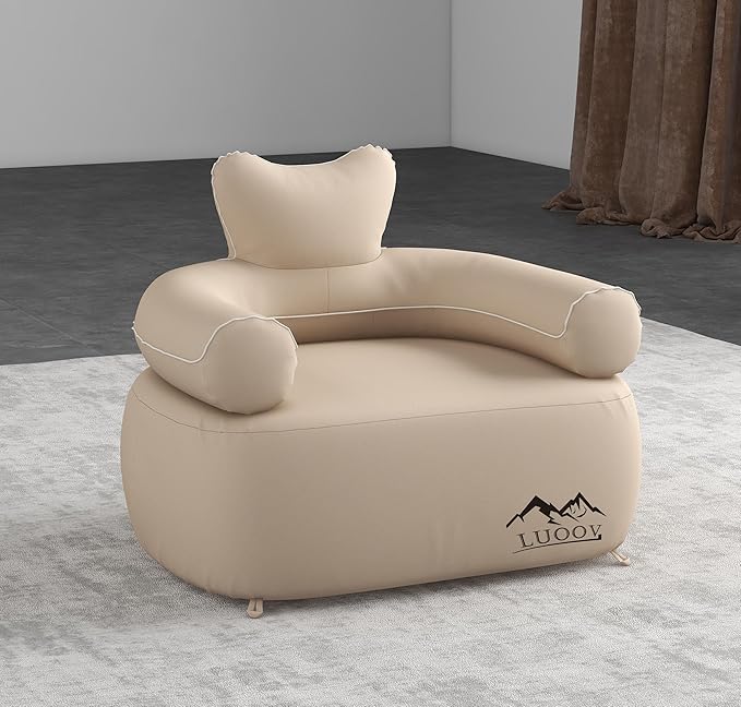 Inflatable Sofa with Built-in Pumpself Inflatable Couch Rechargeable Support 880 lbsAir Sofa for Camping HomeTravelOutdoor (Round Single Sofa Khaki) | Outdoor Camping Sofa Self Inflatable Sofa