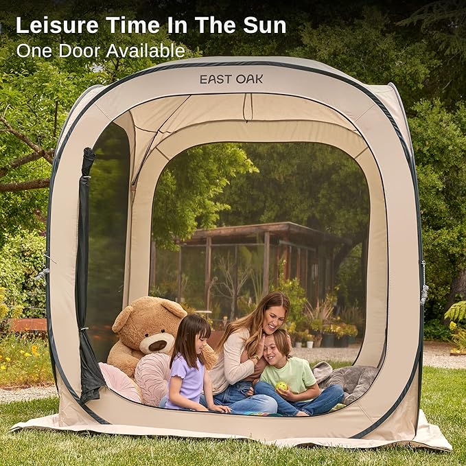 East Oak Screen House Tent Pop-Up Portable Screen Room Canopy Instant Screen Tent 6 x 6 FT with Carry Bag for Patio Backyard Deck &amp Outdoor Activities Beige