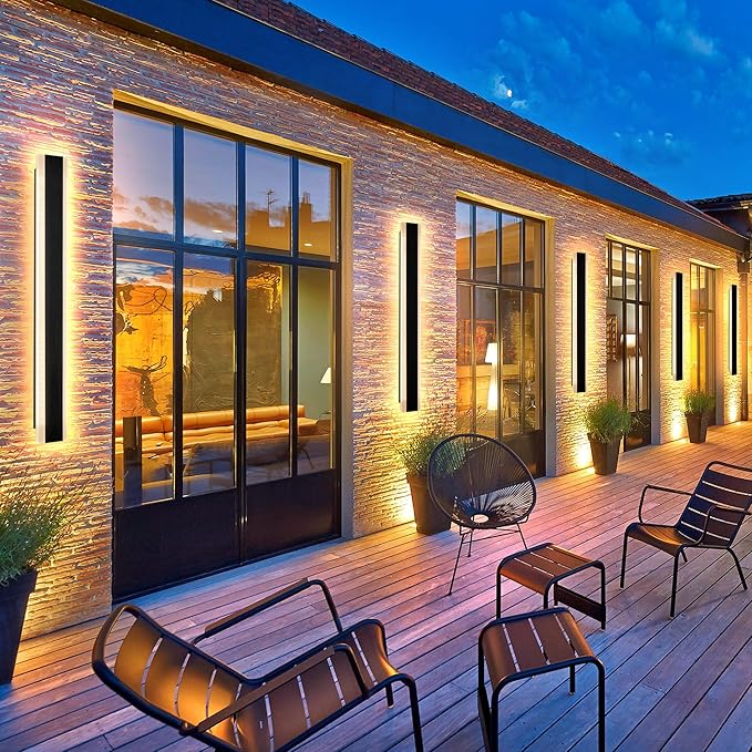 Outdoor Wall Light Fixtures Modern Long LED Wall Sconce Black Exterior Light Fixture Ip65 Waterproof Wall Lamp 32w 3000k Metal Rectangular Wall Lights For Villa PatioCourtyardPorch Bedroom39.4''