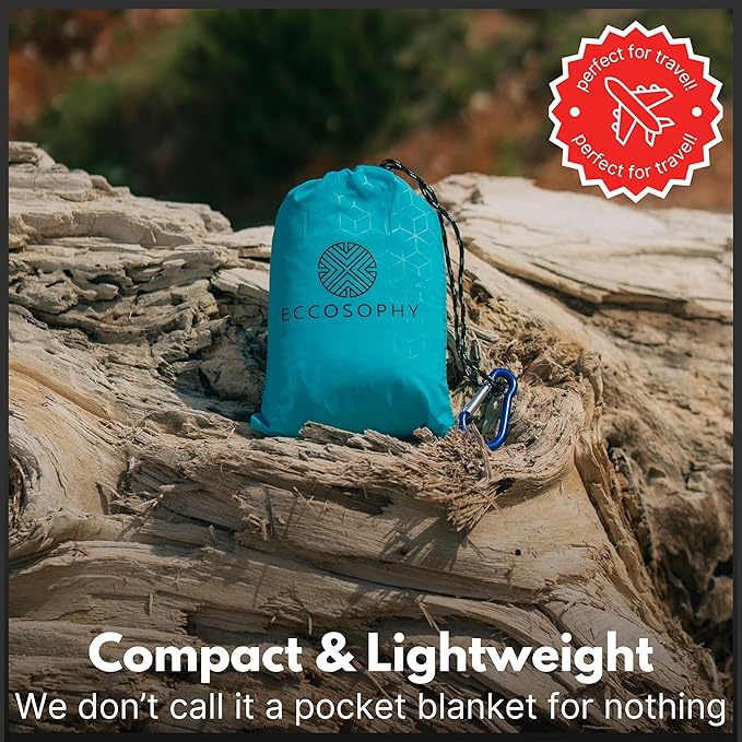 ECCOSOPHY 60x55 Blue Waterproof Compact Pocket Beach Blanket