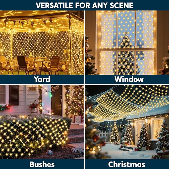 JOYIN 360 LED Christmas Net Lights 16.4X 6.5FT Christmas Mesh Lights with 8 Modes Connectable Waterproof for Bushes Trees Yard Indoor Outdoor Xmas Decorations (Warm White)