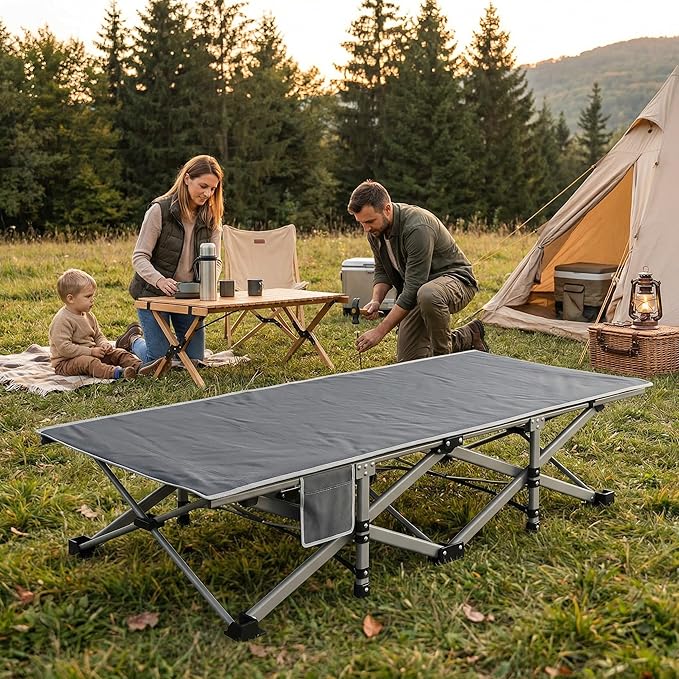 Camping Cot Bed for Adults Portable Sleeping Cots with Mattress Folding Fold Away Guest Bed Cot with Carrying Bag for Home Office Nap Indoor Outdoor (Grey)