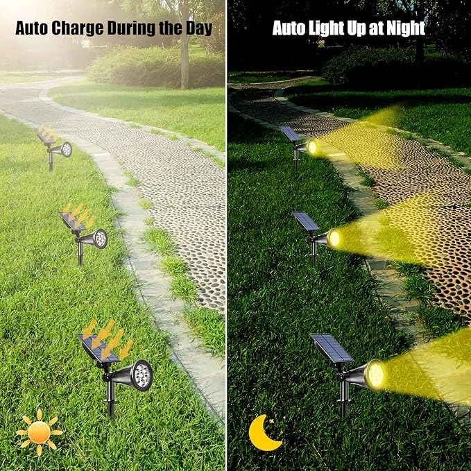 T-SUN Solar Spotlights 7 LED Solar Lights Outdoor Waterproof Auto ON/Off Adjustable Solar Garden Pond Lights for Tree Patio Yard Garden Driveway Stairs Pool Area (Yellow- 4 Pack)