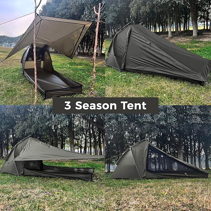 Onewind Ultralight One Person Tent Single Person Fishing Tent with Rainfly Poles Easy Setup for 3 Season Camping Hiking Backpacking