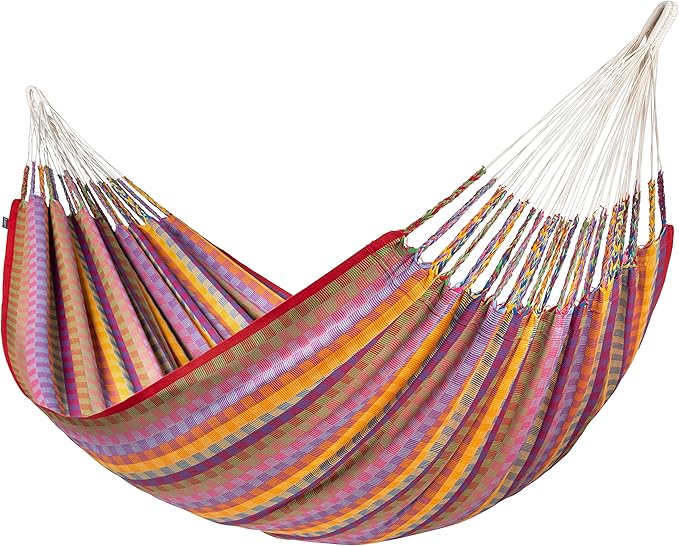 LA SIESTA® Flora Classic Cotton Hammock &amp Wall Mount Kit for Walls Ceilings &amp Square Beams - Indoor Outdoor Hammock Bed Portable Hammock 2 Person Hammock - Extra Large King Hammock Flowers