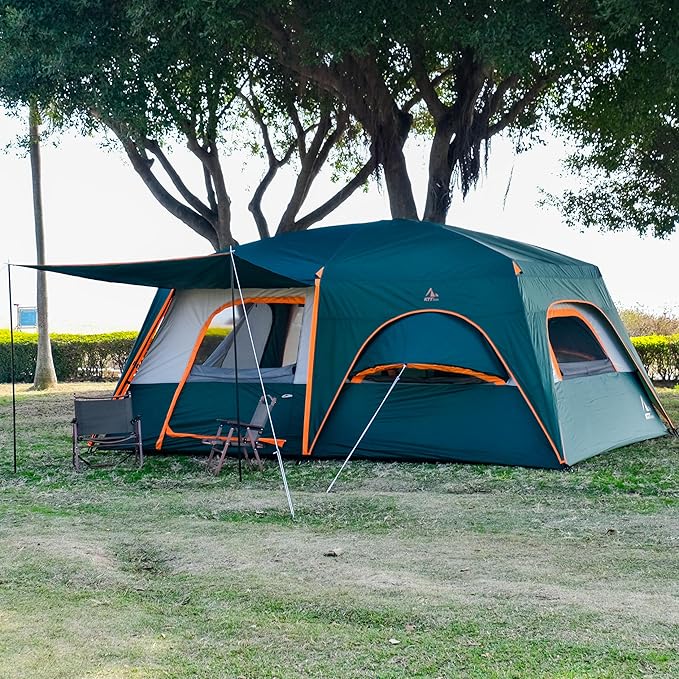 KTT Extra Large Tent 8-10-12 PersonFamily Cabin Tents2 Rooms3 Doors and 3 Windows with MeshStraight WallWaterproofDouble LayerBig Tents for OutdoorPicnicCampingFamily Gathering