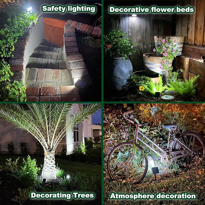 Anordsem Solar Spot Lights Outdoor: 1000mAh+ABS Waterproof Case 4 Pack - 2 White Light Modes for Yard Garden Path Decoration - Bright Security Lighting Gifts for Homeowner
