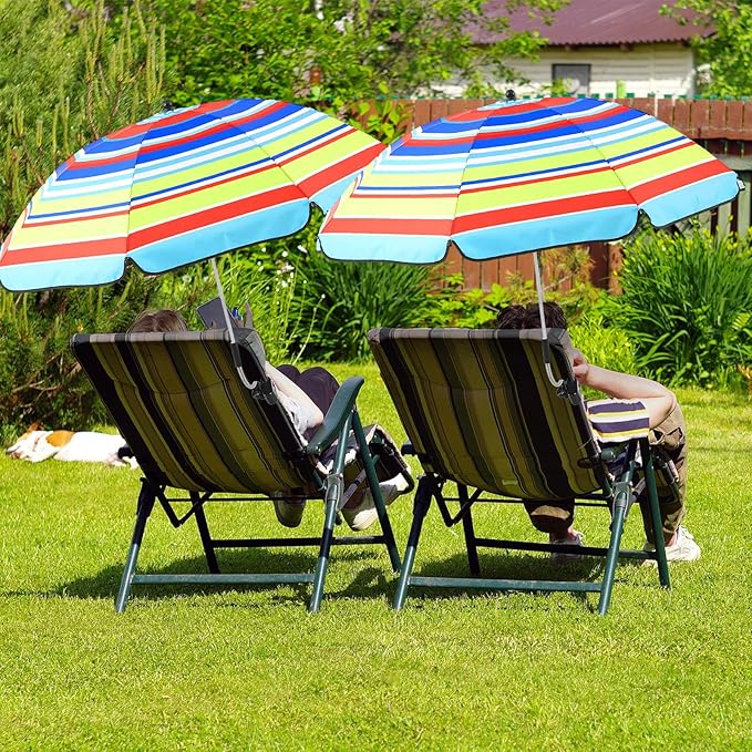 Buryeah 2 Pcs Automatic Chair Umbrella with Universal Clamp 44 UPF 50+ Portable Clamp on Beach Chair Adjustable Wheelchair Umbrella for Outdoor Patio Parasol