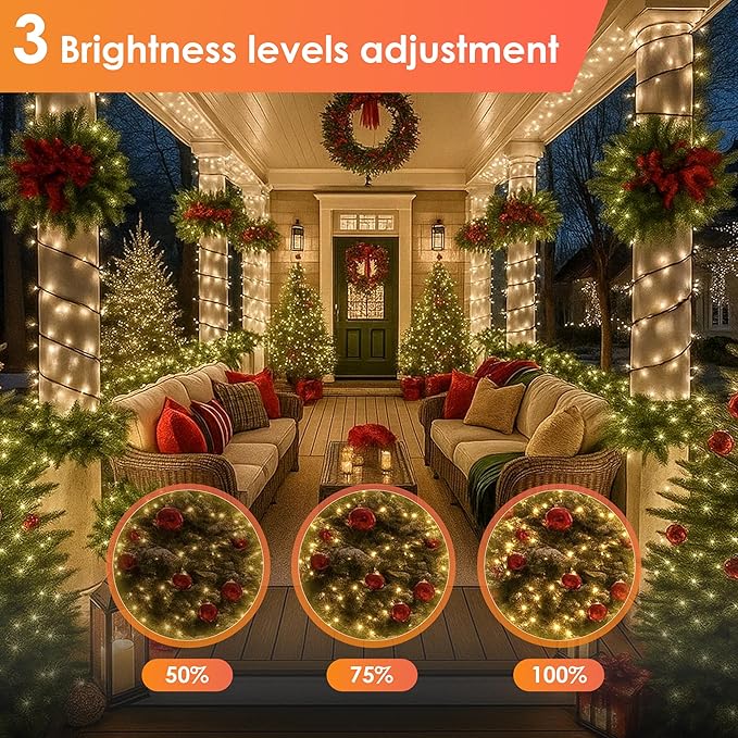 Christmas Lights 600 LED 196FT IP67 Waterproof Christmas Tree Lights with 8 Modes Outdoor String Lights with Timers &amp Memory Function Xmas Light for Holiday Decor (Warm White)