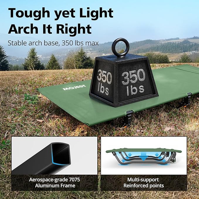 Ultralight Camping Cot for Adults Portable Folding Camping Bed Supports 350 lbs - Lightweight for Travel Camping Hiking Backpacking Mountaineering Light Green