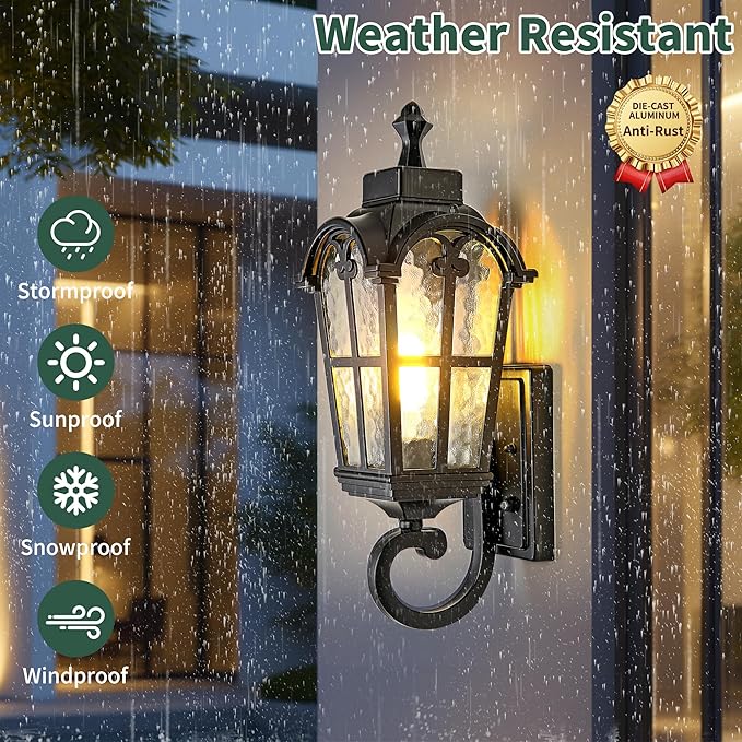 Dawn to Dusk Sensor Outdoor Wall Light Fixtures Waterproof Porch Lights Anti-Rust Matte Black Sconce Lights Outdoor Wall Lantern for Patio Front Door Garage House