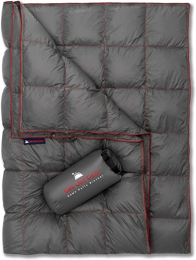 Get Out Gear Down Camping Blanket - Puffy Packable Lightweight and Warm | Ideal for Outdoors Travel Stadium Festivals Beach Hammock | 650 Fill Power Water-Resistant Backpacking Quilt