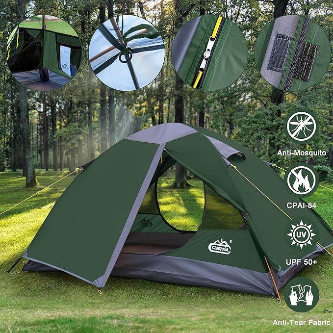 2 Person Backpacking Tent Waterproof Windproof Two Person Tent Lightweight Easy Setup 2 Man Tent for Camping Hiking Cycling