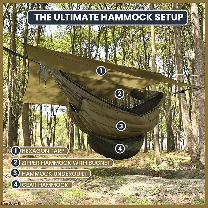 Onewind 11ft Camping Hammock with Mosquito Net and Structure Ridgeline Lightweight Portable Hammock with 12ft Tree Straps Ideal for Outdoor Hiking Backpacking OD Green