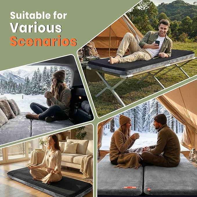 Self Inflating Sleeping Pad with Electric Pump 4 Ultra-Thick Foam Sleeping Mats for Camping with Built-in Pillow 9.5 R-Value 4 Season Camping Mattress Pad for Cot Truck Car Home