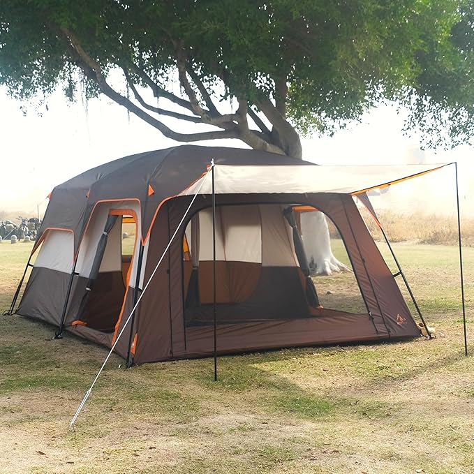 KTT Large Tent 8-10-12 PersonFamily Cabin Tents2 Rooms2 Doors and 4 Windows with MeshStraight WallWaterproofDouble LayerBig Tents for OutdoorPicnicCampingFamily Gathering