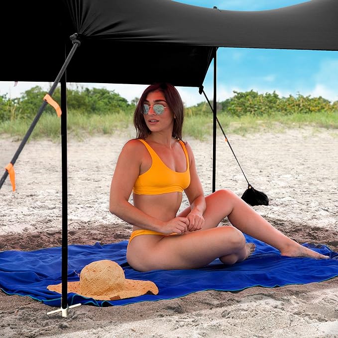 Red Suricata Family Beach Tent &amp Canopy UPF50 Sun Shade 4 Aluminum Poles Sand Shovel Large Portable Sun Shelter (Large Black)