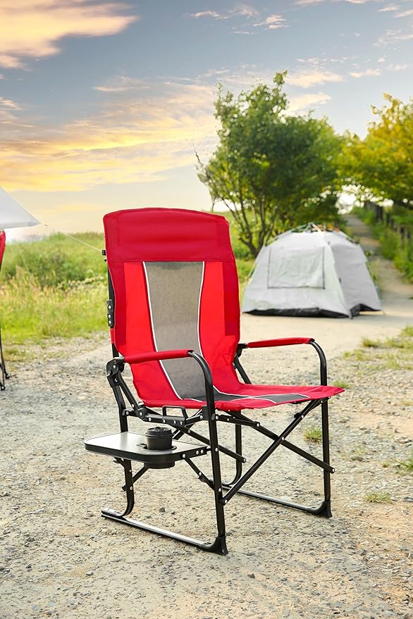 Camping Directors Chair Heavy DutyOversized Portable Folding Chair with Side Table Pocket for Beach FishingTripPicnicLawn Red