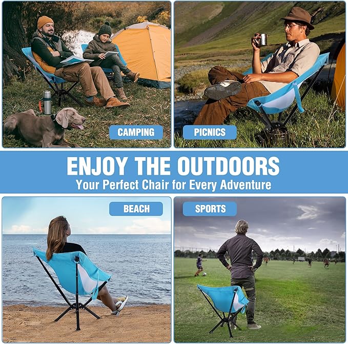 VILLEY Portable Folding Chair Lightweight Camping Chair No Assembly Needed Quick Setup for Beach Hiking Supports 330 LBS Blue