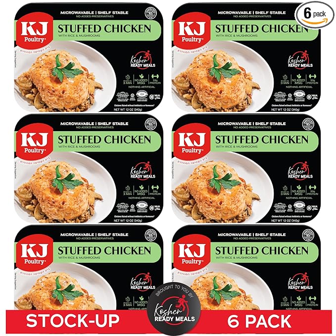 KJ Poultry Kosher Ready Meals - Stuffed Chicken Breast Rice MRE Meat Meals Ready to Eat Gluten Free Halal (6 Pack) Prepared Entree Fully Cooked Shelf Stable Microwave Dinner Travel Military