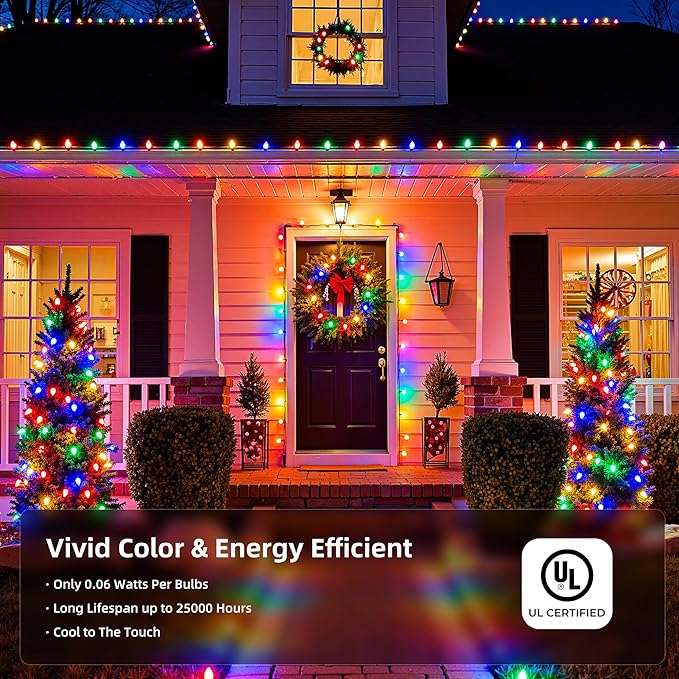 C9 LED Christmas Lights Outdoor 68ft 100 LED Waterproof Strawberry Christmas Decorations String Lights Plug in Vintage Christmas Tree Lights for Outside Roof Patio Wedding Party Multicolor