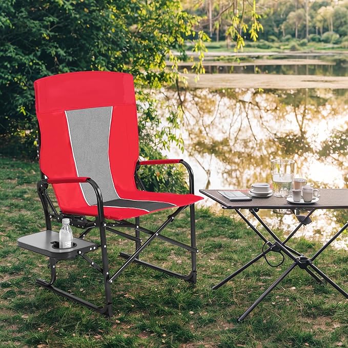 Camping Chairs Oversized Portable Folding Chair with Side Table Collapsible Chair Suitable for Outdoor Beach FishingTripPicnicLawn. (Red)