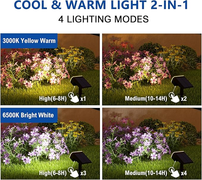 Solar Spotlights Super Bright LED 2 CCT Warm &amp Cool Light Solarspot Lights for Outside Landscape Auto On/Off -2 Pack