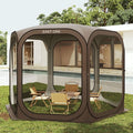 East Oak Screen House Tent Pop-Up Portable Screen Room Canopy Instant Screen Tent 10 x 10 FT with Carry Bag for Patio Backyard Deck &amp Outdoor Activities Brown