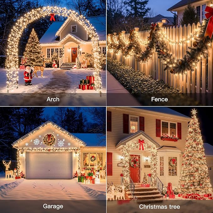suddus White Christmas Tree Lights Outdoor 66ft 200 LED Christmas String Lights with 8 Modes Twinkle Lights for Christmas Tree Bedroom Backyard Patio Porch House Decoration