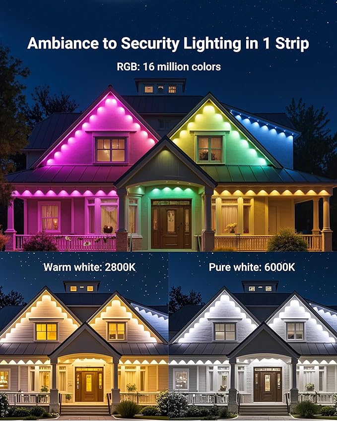 Permanent Outdoor Lights 100ft RGBICWWPW Christmas Lights with 72 Triple-LED IP67 Waterproof 45lm Tunable White for Christmas Decorations Daily and Holiday Works with Alexa Google Assistant