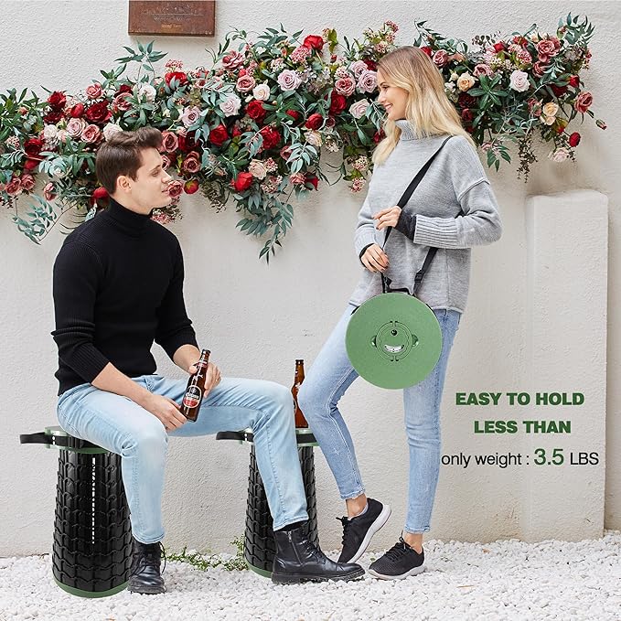 ALEVMOOM Upgraded XXL Collapsilbe Stool with CushionMore Sturdy and Height 19.7“D11.8”Portable and Lightweight Adjustable Telescoping Stool for Camping Hiking BBQ Max Loading 1000Ibs