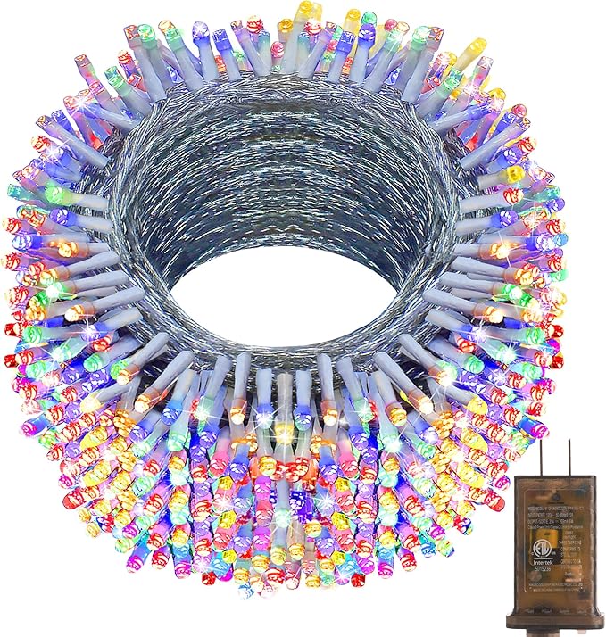 KNONEW 600ft 1500 LED Outdoor Christmas String Lights 8 Modes &amp Timer Fairy Light Plug in Waterproof Hanging Lighting for Xmas Yard Tree Wedding Party Holiday Decorations(Multicolor)