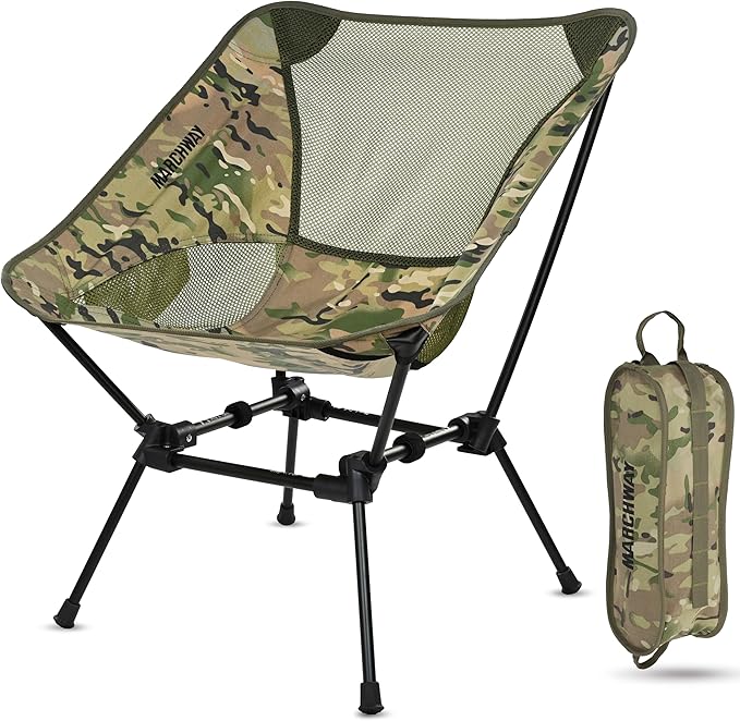 MARCHWAY Ultralight Folding Camping Chair Heavy Duty Portable Compact for Outdoor Camp Travel Beach Picnic Festival Hiking Lightweight Backpacking (Camo)