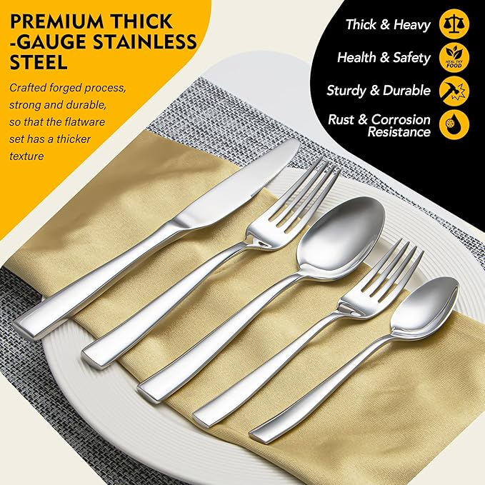 Heavy Duty Silverware Set for 8 EIUBUIE 40 Piece Stainless Steel Flatware Cutlery Set Durable Kitchen Eating Utensils Tableware Sets Including Fork Spoon Knife Sets Mirror Polished Dishwasher Safe