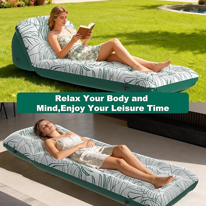 Inflatable Camping Mattress with Adjustable Backrest - Inflatable cot for Travel Sleeping Inflatable Lounge Couch for Home &amp Outdoor Relaxing - Green