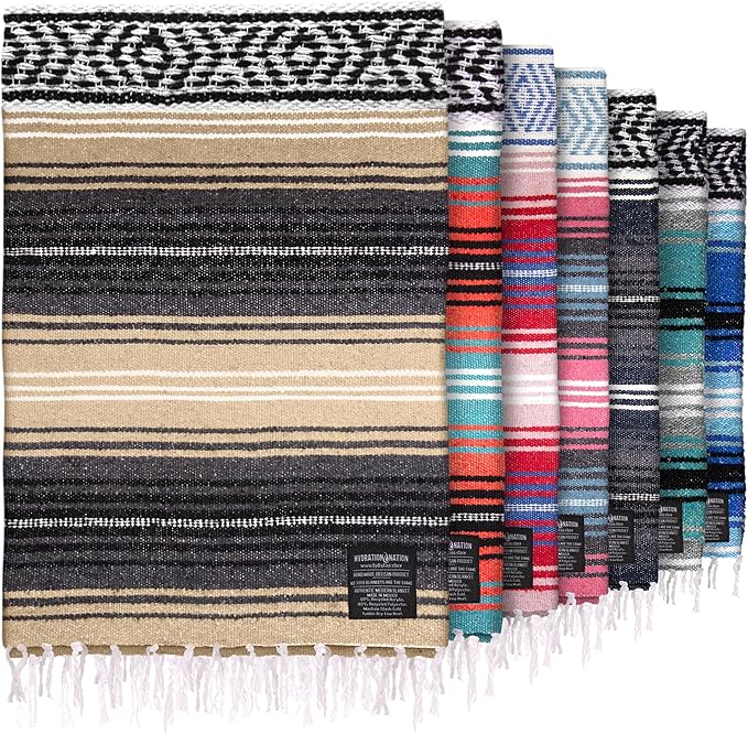 Authentic Large Handwoven Mexican Blanket - Soft Yoga Blankets - Durable Serape - Lightweight Falsa Blanket Beach Camping Picnic Equestrian Saddle Outdoor Blankets 70x50 - Sand