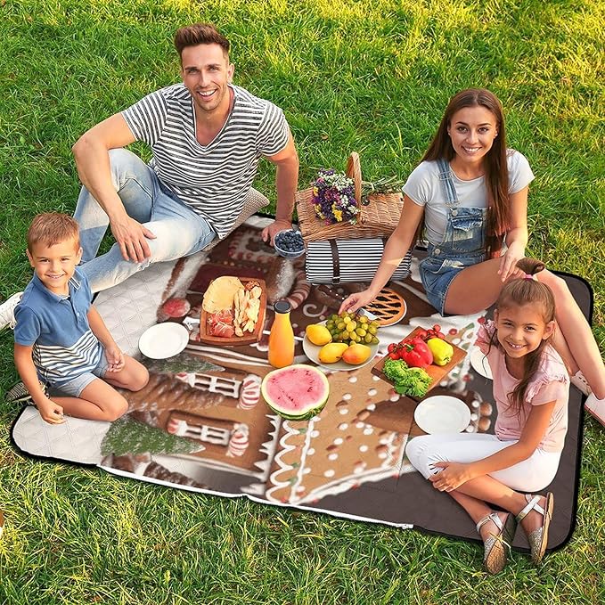 Zipper Gingerbread House Style Picnic Mat Suitable for Travel Camping Park Or Home Use