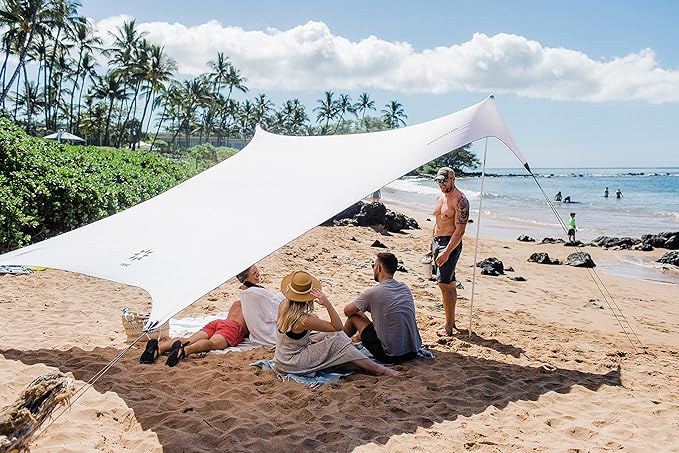 Neso Grande Portable Beach Tent Sun Shelter - Lightweight Beach Shade Canopy - Easy Setup for Family Outings - Patented Reinforced Corners - UPF 50+ Sun Protection - 7ft Tall 9 x 9ft - White