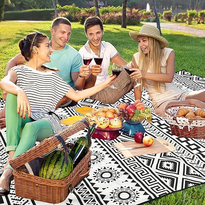 Extra Large Picnic Blankets Waterproof Foldable (80 x 80) Beach Blanket Waterproof Sandproof3-Layer Thicking Mat Outdoor Packable Camping Blanket(Bohemian)