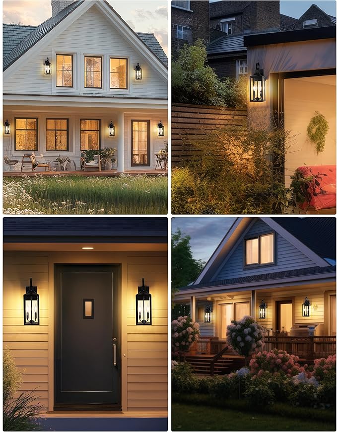 19 Large Porch Light with Outlet Black Large Outdoor Wall Lantern 2-Light Exterior Lighting Fixtures Modern Outdoor Wall Light with Outlet Farmhouse Sconce Lantern for House Front Door Garage