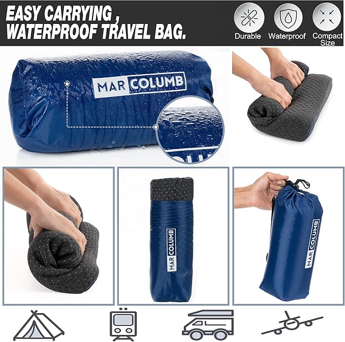 Travel &amp Camping Comfortable Memory Foam Pillow – Easy to Carry Portable Bag – Temperature Regulating Pillow Case - Perfect for Travelling (Grey Contour II)
