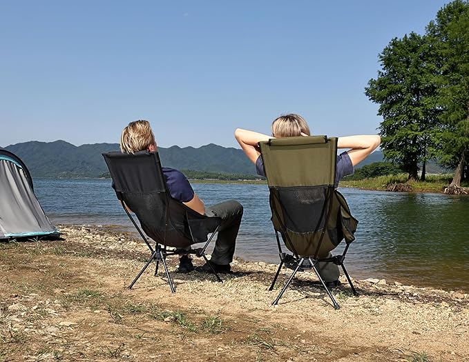 MARCHWAY Lightweight Folding High Back Camping Chair with Head Support Stable Portable Compact for Outdoor Camp Travel Beach Picnic Festival Hiking Backpacking (Highback Black)